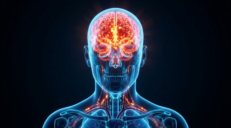 红色发光大脑神经中枢系统解剖透视图