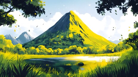 晨光中宁静的休眠火山