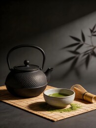 铁壶抹茶静物摄影