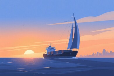 海面货船日落插画