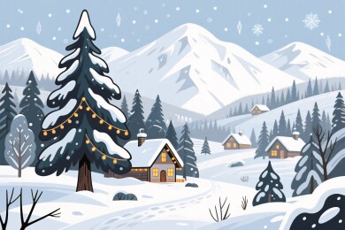冬日山林雪景插画