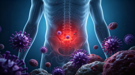 人体透视腹腔发炎紫色病毒医疗插画