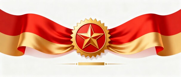 五星徽章红绸简约党建横幅装饰