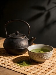 铁壶茶碗抹茶粉末静物