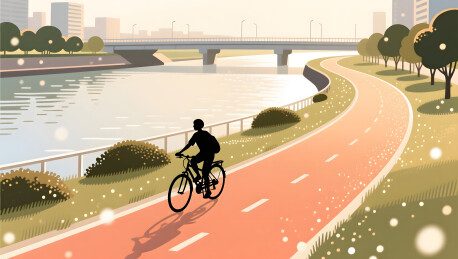 河岸骑行路线城市通勤商业插画