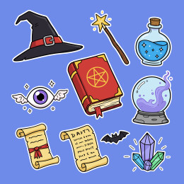 手绘魔法巫术元素插画集合