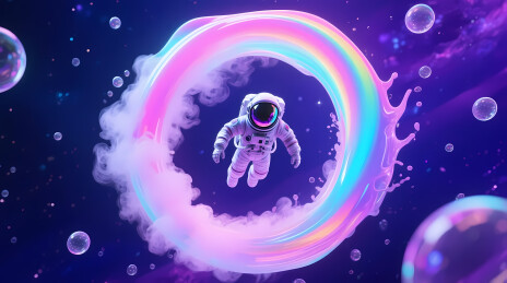 梦幻彩虹光环中的宇航员
