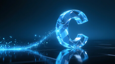 冰晶立体字母 C 散发璀璨蓝光