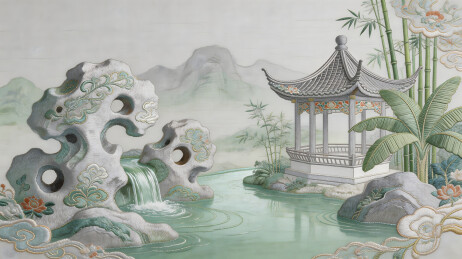 古典园林绣品山水亭阁