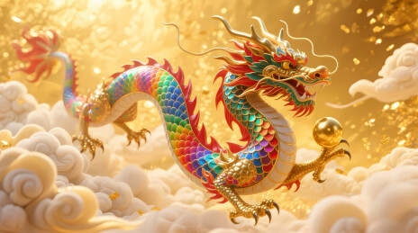 神龙逐珠祥云辉映