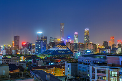 北京国贸CBD城市天际线夜景
