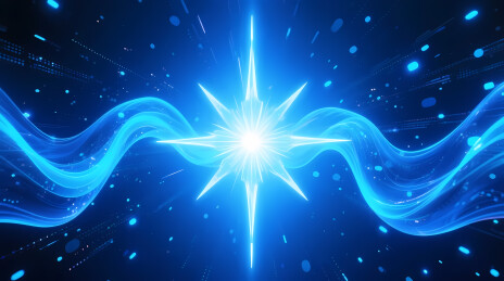 深邃星空中耀眼的蓝色能量星芒