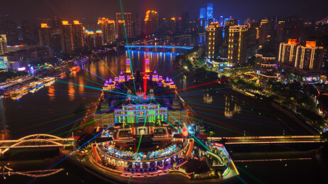 航拍福州中洲岛闽江之心烟台山夜景灯光秀‌