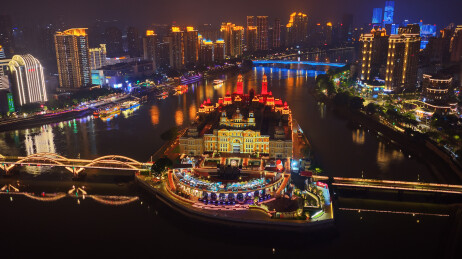 航拍福州中洲岛闽江之心烟台山夜景灯光秀‌