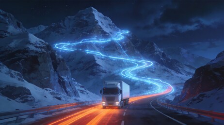 货车雪山发光线路夜景
