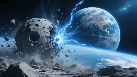 小行星撞击地球爆发蓝色闪电