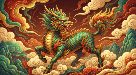 东方瑞兽麒麟祥云背景