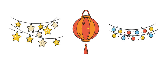 中式新年灯笼彩灯节日装饰插画