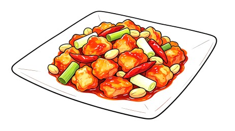 卡通矢量宫保鸡丁美食插画