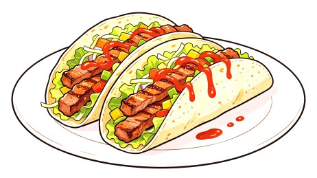 双份牛肉塔可卡通矢量美食插画