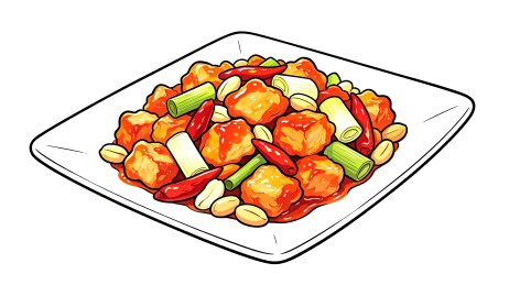 卡通矢量宫保鸡丁美食插画