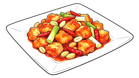卡通矢量宫保鸡丁美食插画