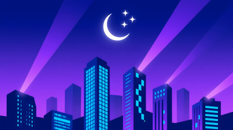 蓝绿高楼映月夜