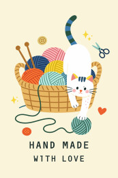 毛线篮猫咪手工编织治愈卡通插画