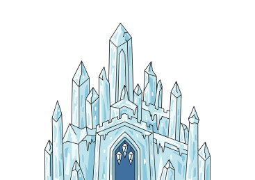 冰蓝色冰晶冰雪城堡卡通插画