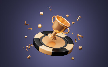 金色奖杯和筹码3D渲染