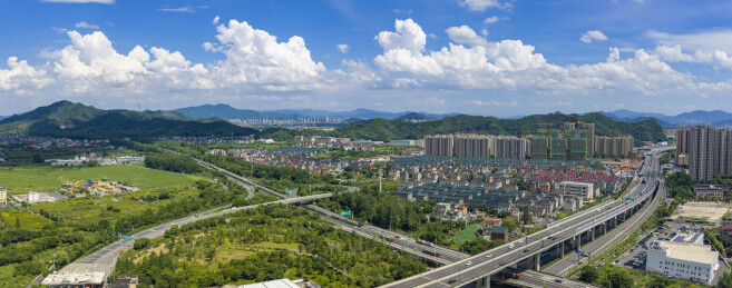 杭州萧山义桥镇时代高架三江汇航拍