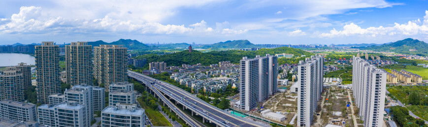 杭州萧山义桥镇时代高架三江汇航拍