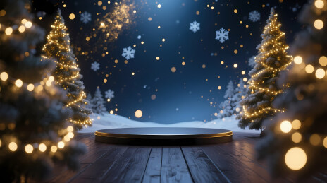雪夜暖灯双圣诞树