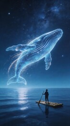 夜海中发光鲸鱼与独行者