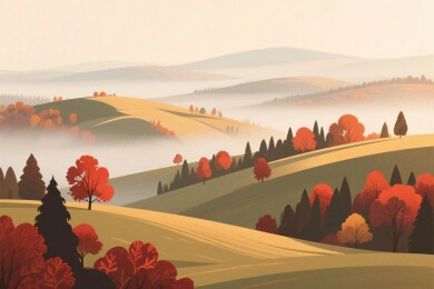 秋日山野风景插画