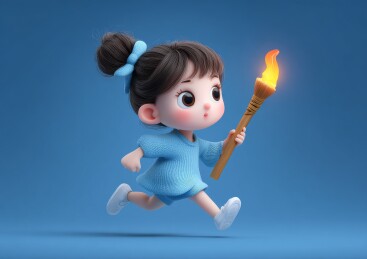 小女孩手持火炬奔跑
