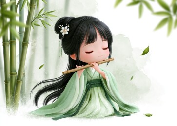 竹林吹笛少女