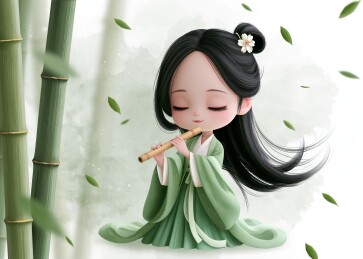 竹林吹笛少女