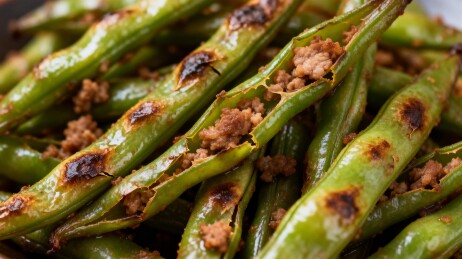 炒肉末四季豆特写