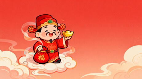 卡通财神爷手持元宝送福