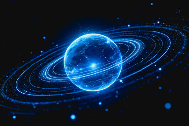 带环的发光行星 宇宙深空场景