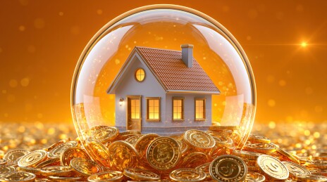 玻璃球内小屋与金币堆