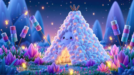 梦幻云朵小屋夜景