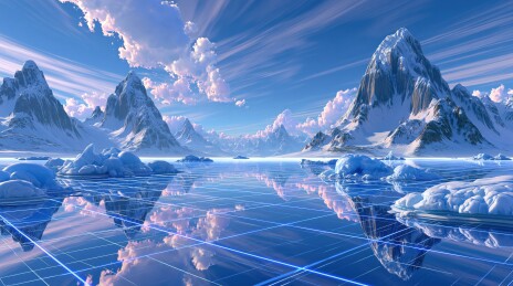 雪山冰湖网格天空