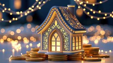 灯光小屋与金币堆叠