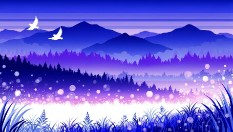 紫夜山林飞鸟风景
