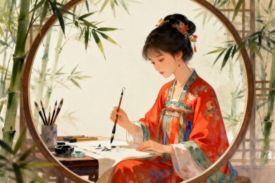 古风女子竹林挥毫作画
