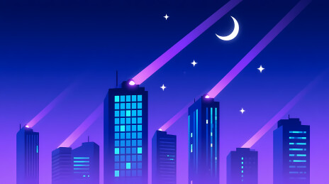 梦幻夜空下的蓝色未来摩天楼