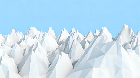 低多边形白色雪山淡蓝天空全景