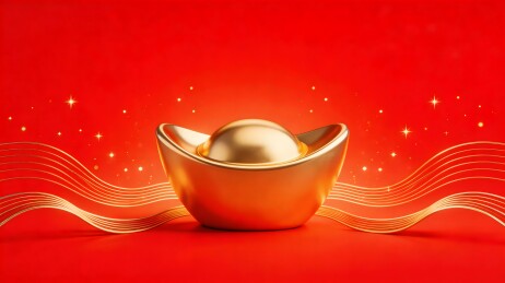 金色元宝红底闪耀象征财富
